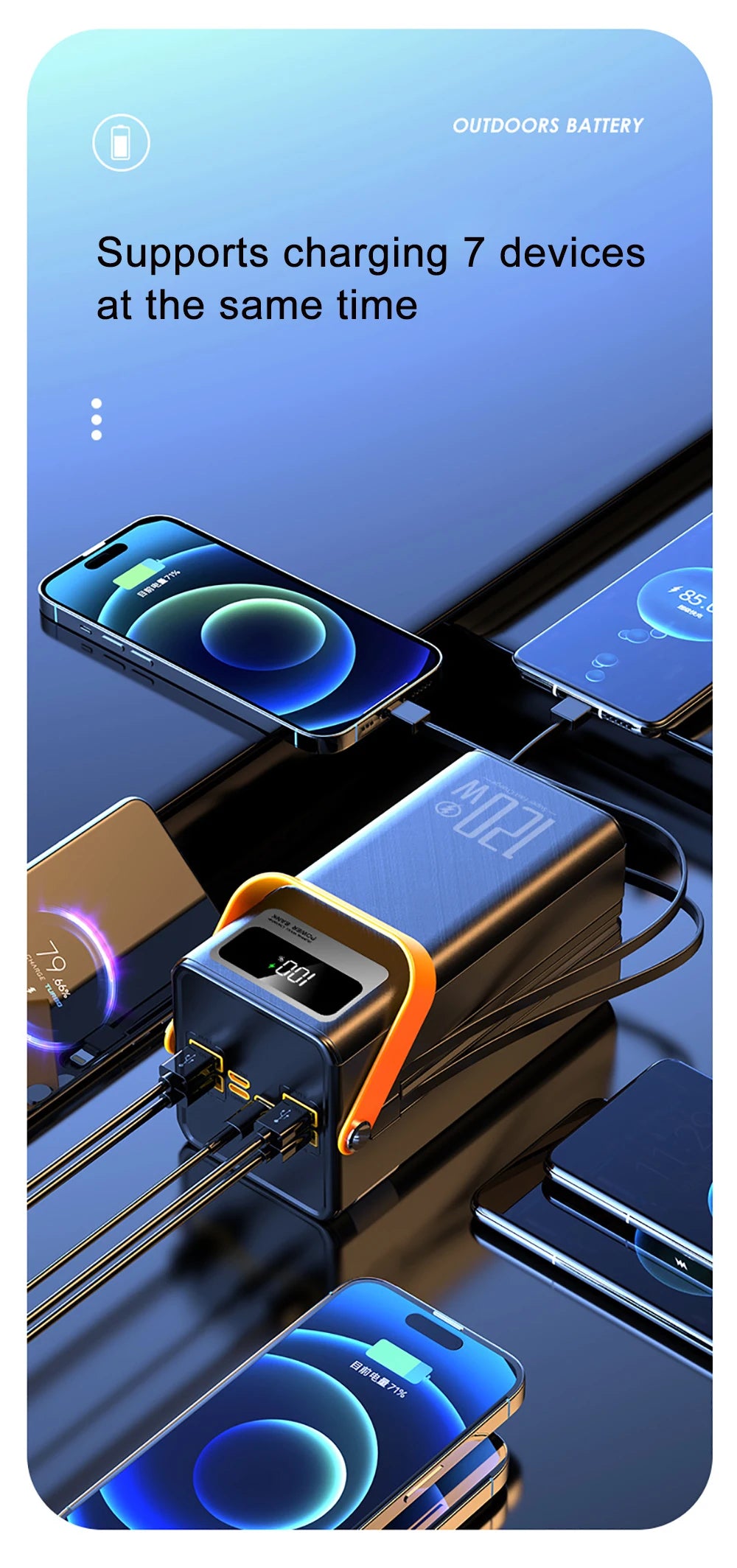 Portable Power Bank 30000mAh 60000mAh 120W Fast Charging Emergency Power Station with LED Charger for Home Camping And Phone