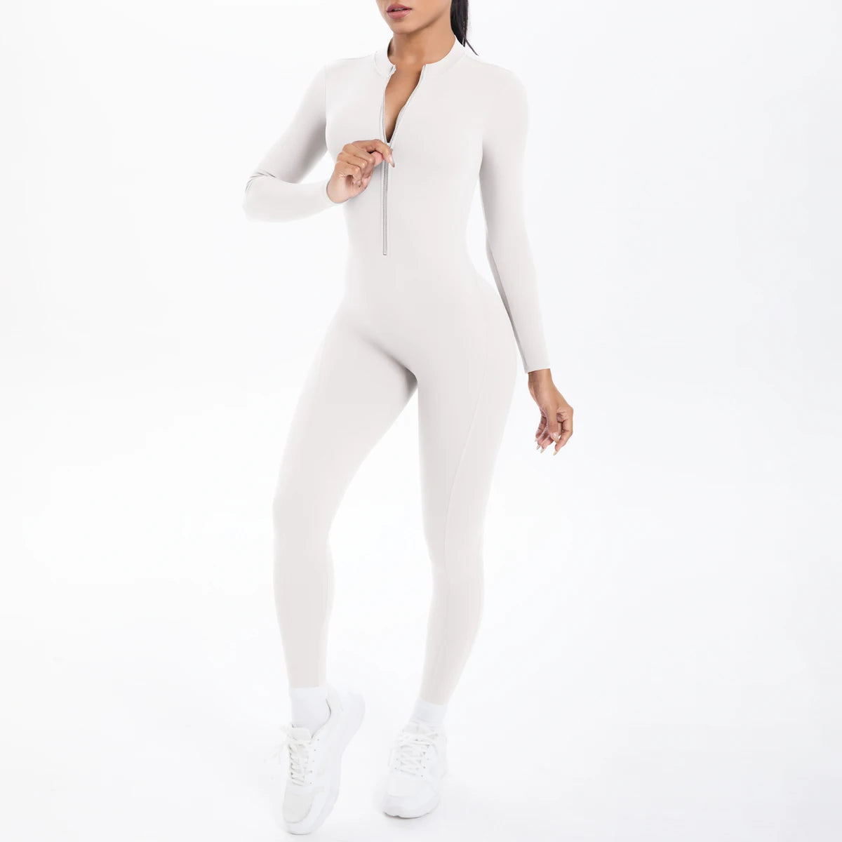 Solid Color Bodysuits for Woman's Backless Long Sleeved Zipper Yoga Jumpsuits High Dtrength Workout Sports Fitness Clothing Set