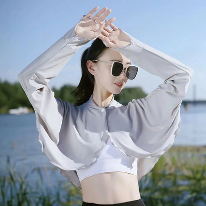 New Casual Women's Sunscreen Shawl Solid Color Breathable Sunscreen Capes Long-sleeve Ice Silk Thin Coat Summer Outdoor