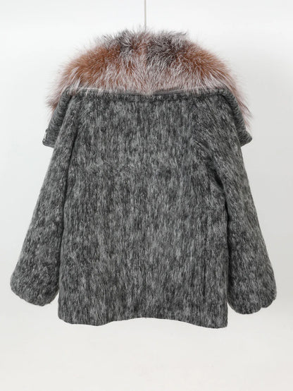 Maomaokong high-end Wool fabric Luxury Women's Big Fox Fur Collar Puffer Jacket Natural Fur down Coat Winter Thickened Warm
