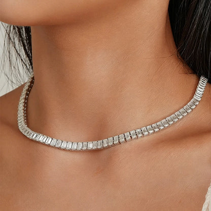 Emerald Cut All Moissanite Tennis Necklace For Women S925 Silver Lab Diamond Choker Hypoallergenic Unisex Fine Jewelry for Party