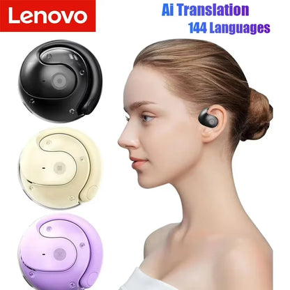 Lenovo AI Earphones Wireless Bluetooth Real-time Language Translation 144 Languages Ear Hanging Headphone Translator For Busine