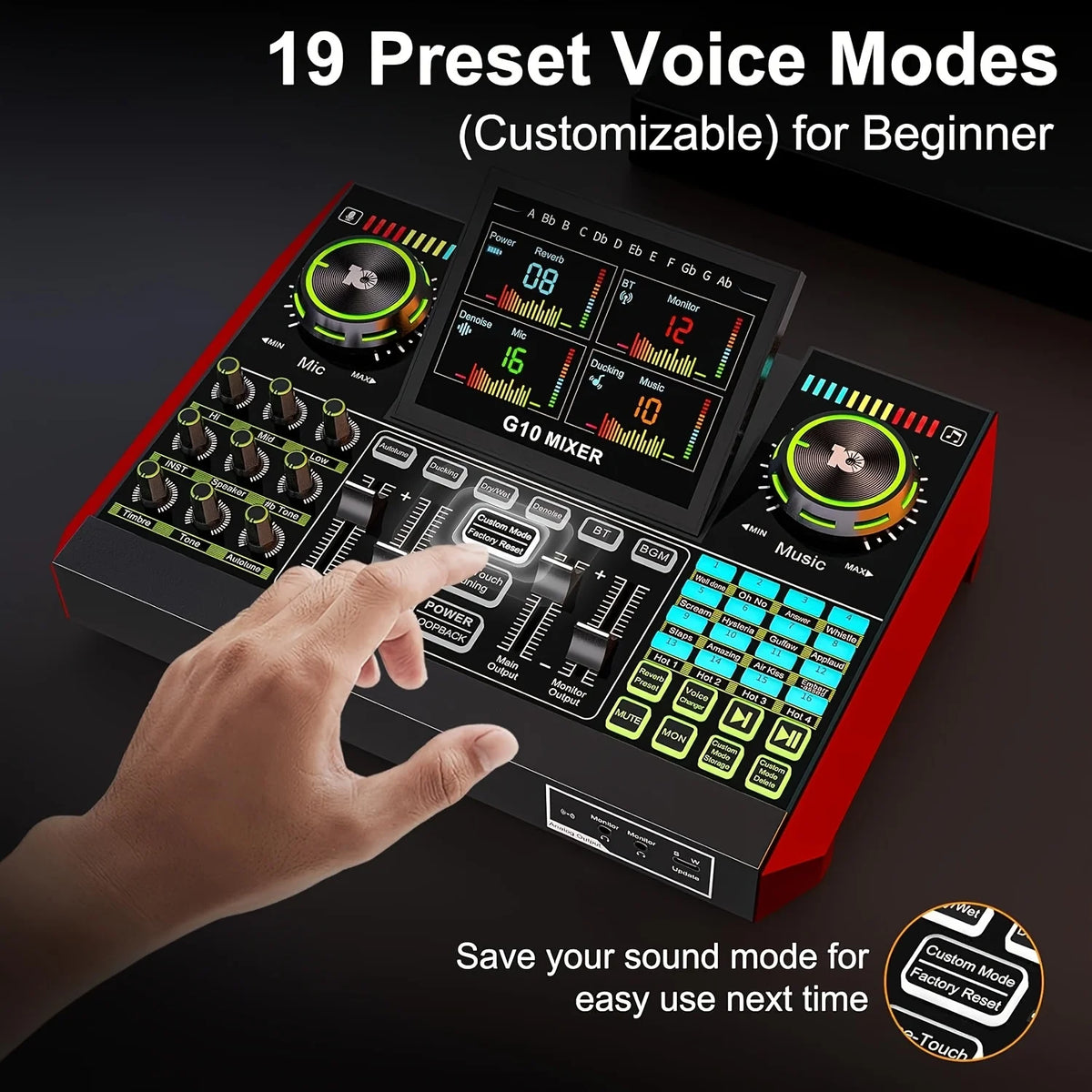 Tenlamp G10 Electronic Music Mixer Professional Studio Recording Sound Card, Dual Noise Cancellation XLR 3.5mm Audio Interface with Voice Changer for PC Smartphone Podcast Gaming Streaming