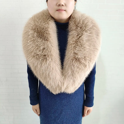 Large Women Faux Fox Fur Scarf Winter Jackets Warm Fluffy Shawl Fashion Artificial Fur Collar And Cuff Set Fluffy Scarves Female
