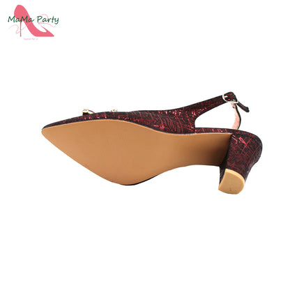 Fuchsia Color Italian Classics Design African Women Shoes and Bag Set High Quality with Shinning Crystal for Wedding Party