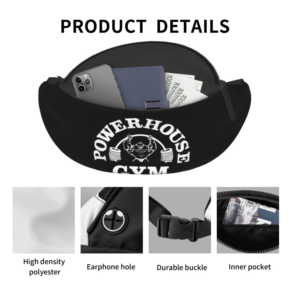 Powerhouse Gym Fanny Bag Custom Bodybuilders Fitness Crossbody Waist Pack Men Women Cycling Camping Phone Money Pouch