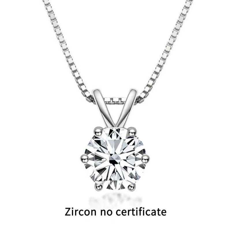 TY 1ct Moissanite Pendant Necklaces S925 Sterling Silver Solitaire Necklace Chains For Women Fine Jewellry Gifts