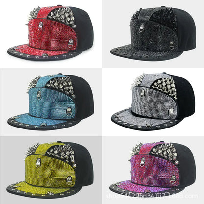 Men Women Cool Metal Rivet Armor Diamond Inlay SunShade Baseball Cap Sport Sunscreen Hip Hop Punk Street Dance Flat Hat A63