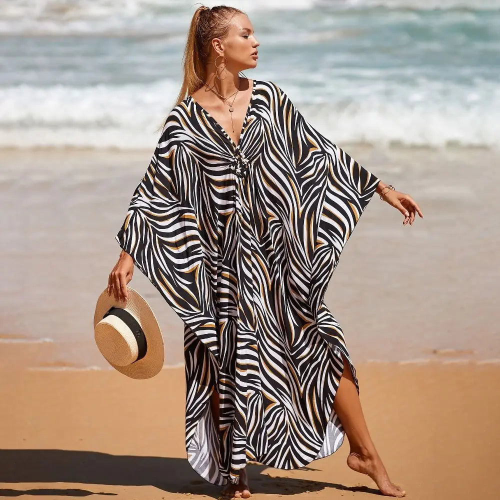 Fashion Boho Bikini Cover-ups Oversized Leopard Zebra Print Beach Cover Up Open Front Sunscreen Shawl For Women