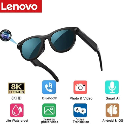 Lenovo Smart AI Glasses 1200MP 8K HD Color Changing Chat Translate Camera Bluetooth Call Voice Assistant Music Control Glasses