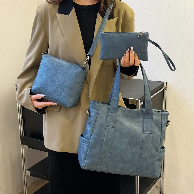 3 Set Women's New High-quality PU Leather Shoulder Cross-body Bags Luxury Designer Ladies Messenger Commuting Versatile Handbags