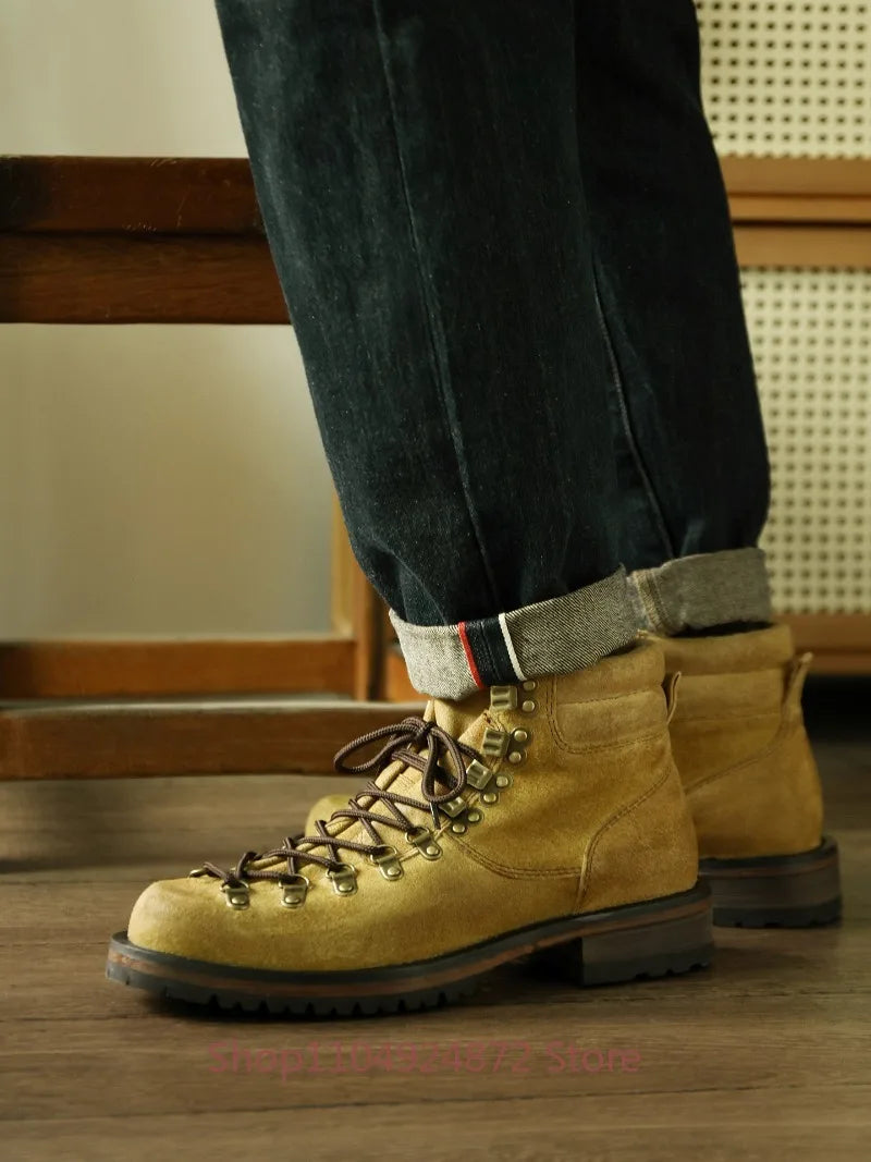 Man American Retro Round Toe Genuine Leather Sewing Ankle Boots Men's Shoes Western Desert Outdoor Motorcycle Boots Oxfords