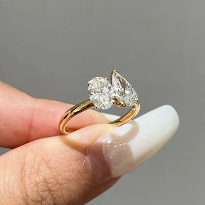 OEVAS Two Stones Pear Cut Moissanite Rings S925 Silver Plated 18K Gold Toi Et Moi Wedding Band For Women Engagement Fine Jewelry