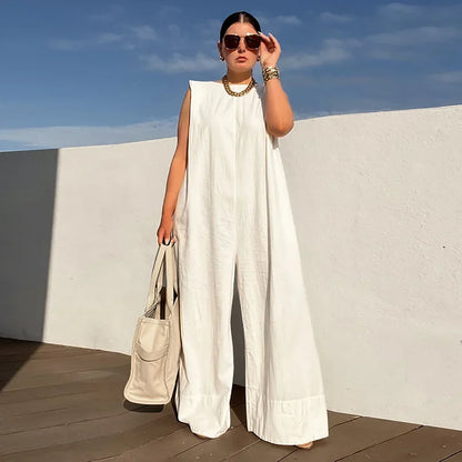 UOOZEE Women's Solid Color Wide Leg Jumpsuits 2025 New Summer Sleeveless Loose Urban Casual One-piece Outfits Streetwear Suits