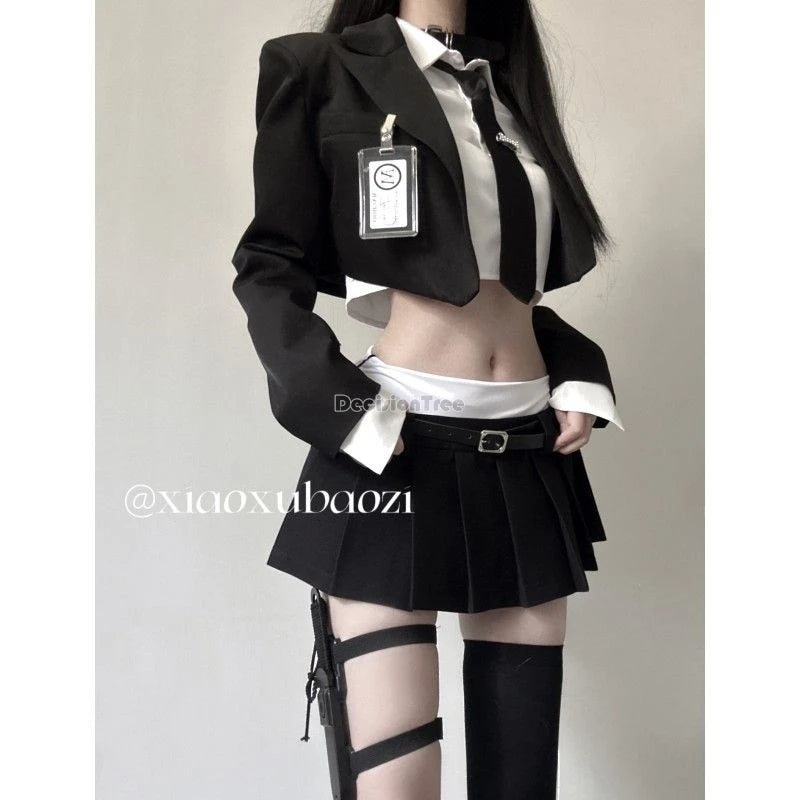 2025 improved sexy jk uniform women short shirt long sleeve jacket patchwork design skirt fashion korea jk suit set women w939