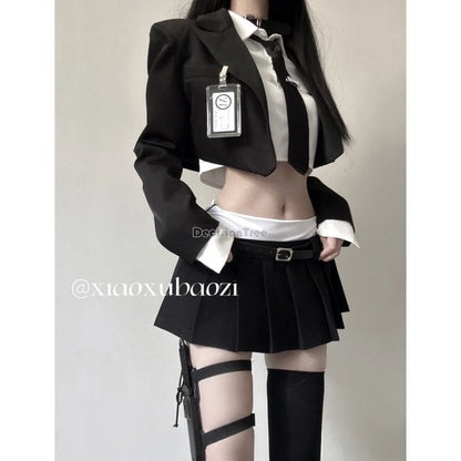 2025 improved sexy jk uniform women short shirt long sleeve jacket patchwork design skirt fashion korea jk suit set women w939