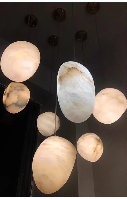 Natural Marble Art Pendant Lights Stone Lustre Copper LED Indoor Room Hanging Lamps For Ceiling Hall Stair Luxury Home Decor