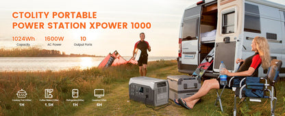 CTOLITY 1800W Camping Portable Power Station Outdoor 1024Wh Lifepo4 AC Outdoor Solar Generator 200W 20.5V Flexible Solar Panel