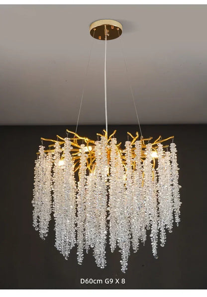 Modern Luxury Gold Branch Tassel Crystal LED Pendant Light Dining Room Living Room Indoor Home Decoration Atmosphere Fixtures