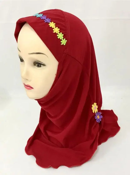 Girls Kids Muslim Beautiful Hijab Islamic Arab Scarf Shawls Flower Pattern