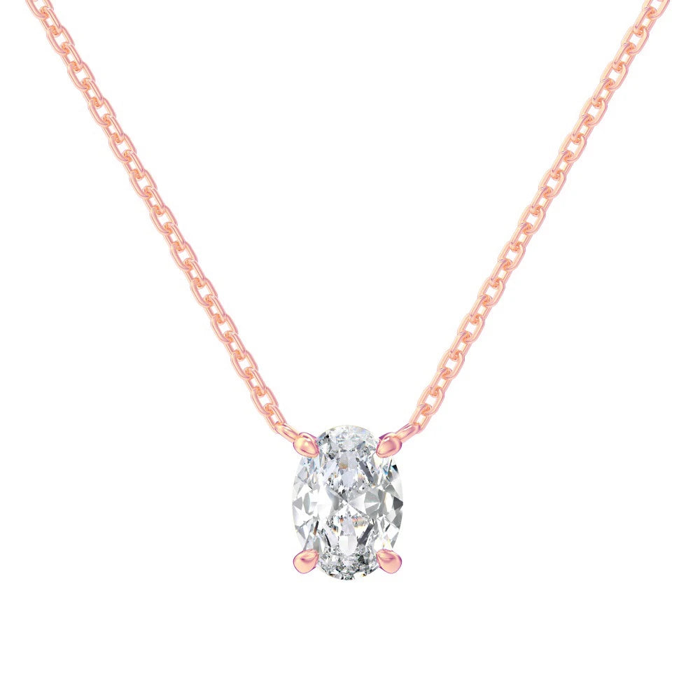 1/2/3carat Solitaire Oval Cut Moissanite Diamond Pendant for Women 18kYellow/Rose Gold Plated S925 Silver Minimalist Neck Chain