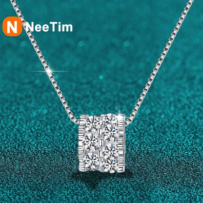 NeeTim Full Moissanite Necklace For Woman Pendant 925 Sterling Silver Sparkling Necklace For Women Chain Party Bridal Jewelry