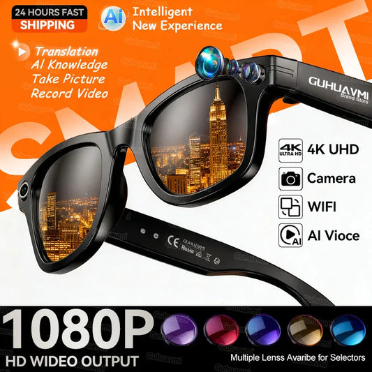 AI Smart Glasses 800W Anti Shake Camera Video Recording Languages Translation Sunglasses For Man Woman Bluetooth Call Music Play