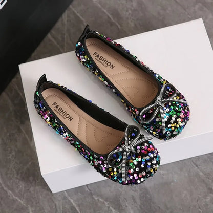 2026 Women Bling Flats Shoes Casual Walking Shoes Spring New Round Toe Bowtie Female Fashion Brand Dress Zapatillas Mujer