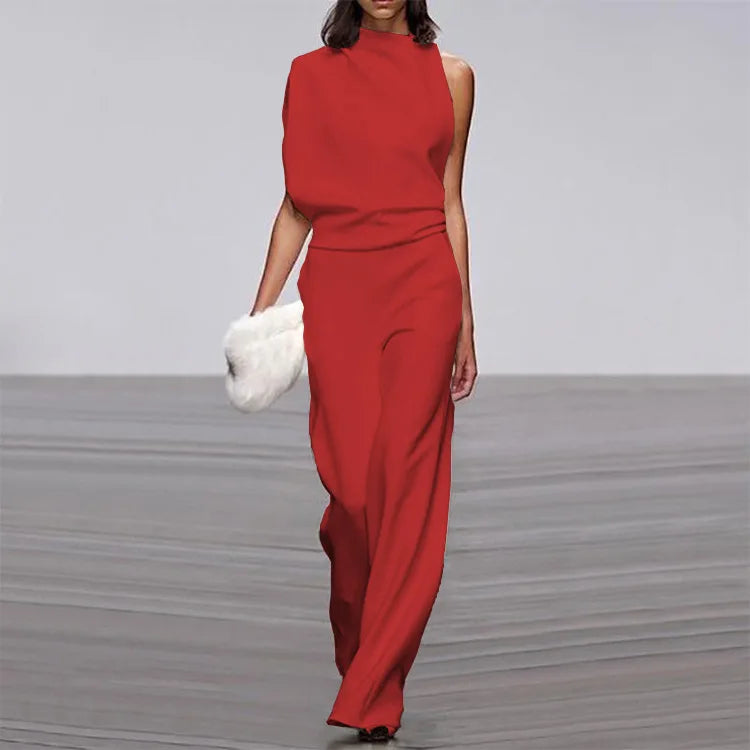 Fashion Sleeveless Solid Backless Jumpsuit Women 2025 Summer Stand Collar Elegant Lady Temperament White Jumpsuits Women's