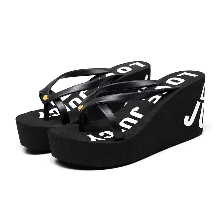 Women's Sandals Flip-Flops Summer Rubber Non-Slip Upper Slippers Wedge Fashion High Heel Beach Sandals for Women's slippers