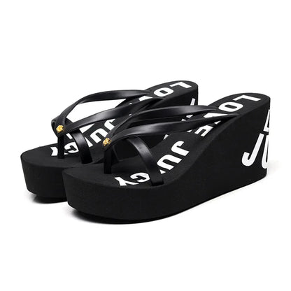 Women's Sandals Flip-Flops Summer Rubber Non-Slip Upper Slippers Wedge Fashion High Heel Beach Sandals for Women's slippers