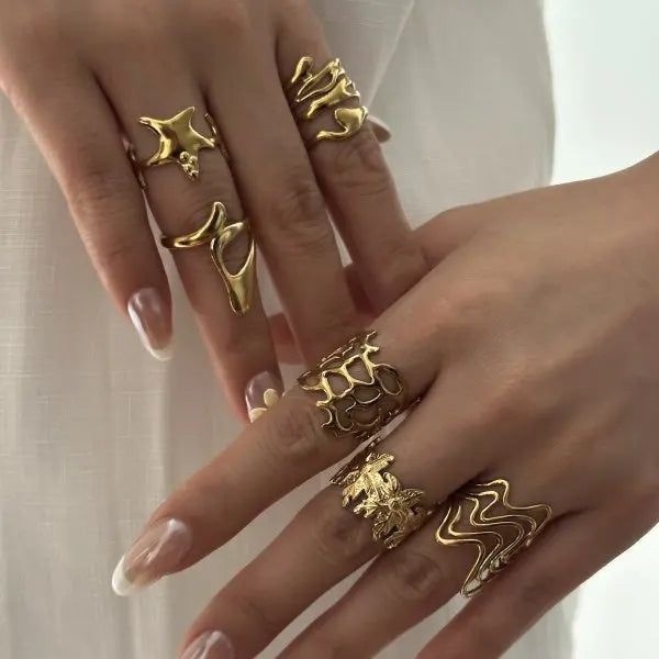8Pcs/Set Vintage Pink Metal Flower Ring Set for Women Punk Elegant Baroque Pearl Knuckle Joint Ring Party Daily Wear Jewelry