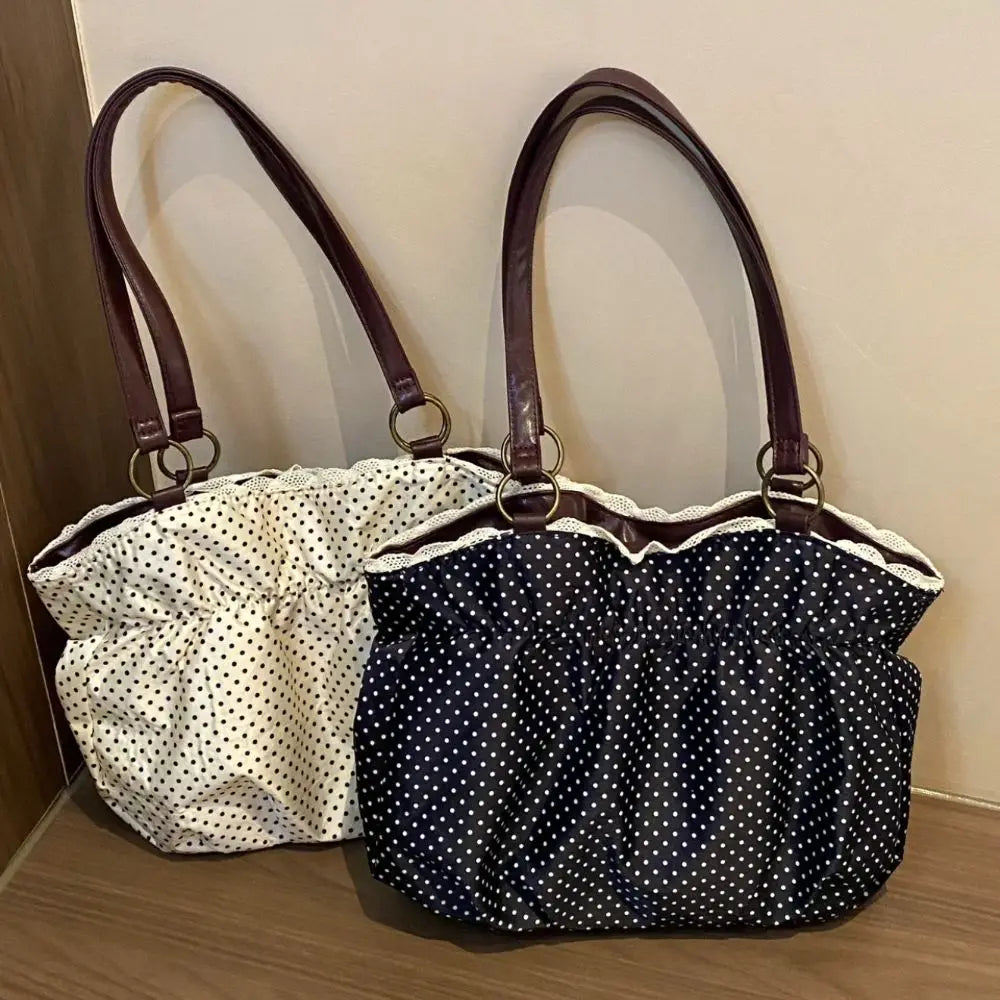Trendy Vintage Women's Bow Handbag Y2k Casual Chic Lady Shoulder Bags All Match Aesthetic Dot Ins Underarm Bag Streetwear