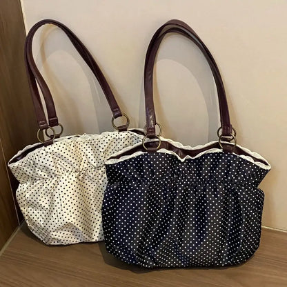 Trendy Vintage Women's Bow Handbag Y2k Casual Chic Lady Shoulder Bags All Match Aesthetic Dot Ins Underarm Bag Streetwear