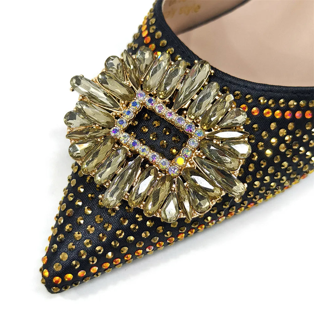 Latest Elegant Wedding Italian Diamond Design Shoes Women's African Party Shoes Crystal Shoes High School High Heels