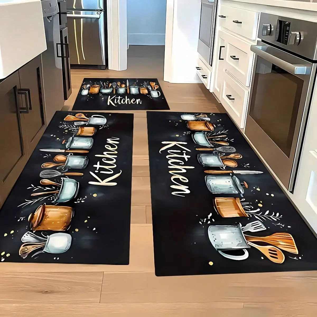 Kitchen Carpet Mat Rug - Utensils Spoon & Spice Design with 'BON APPETIT' Quote for Dining Room Home Decoration Floor Mat