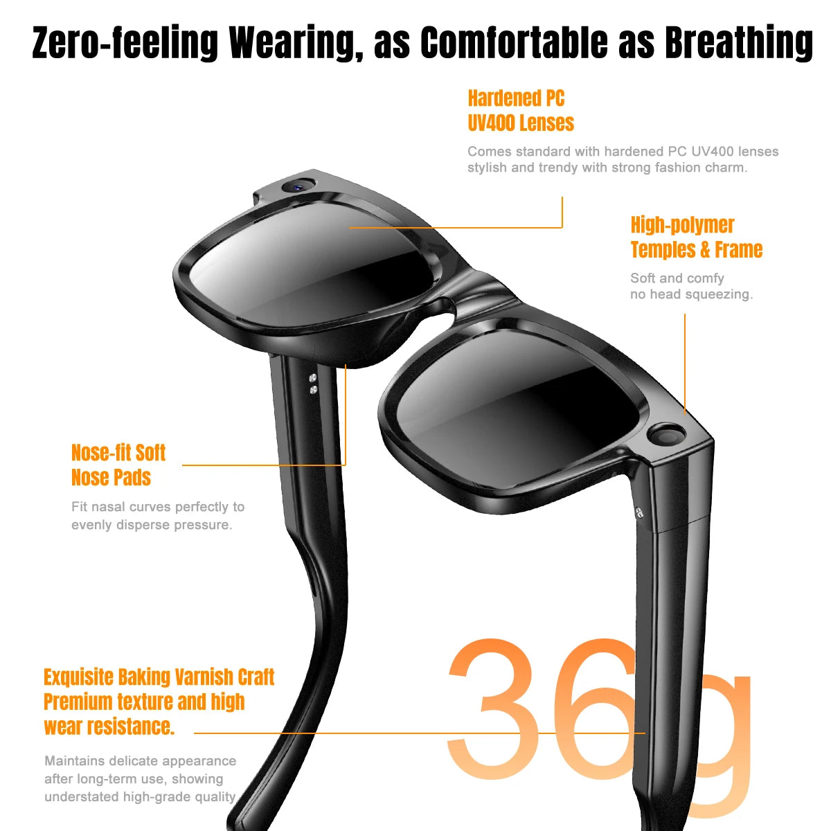 Smart Glasses 800W Pixel Camera Bluetooth IPX4 Waterproof Magnetic Charging Audio Glasses Video Voice Recorder Hands-Free Camera