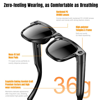Smart Glasses 800W Pixel Camera Bluetooth IPX4 Waterproof Magnetic Charging Audio Glasses Video Voice Recorder Hands-Free Camera
