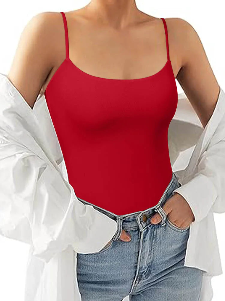 Women's Sexy Cami Thong Bodysuit Seamless High Elastic Spaghetti Strap Sleeveless Women's Tank Tops