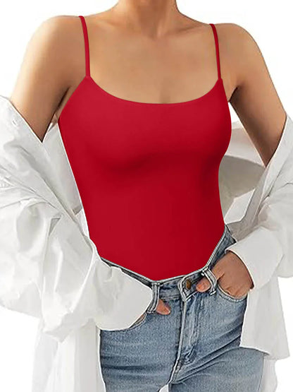 Women's Sexy Cami Thong Bodysuit Seamless High Elastic Spaghetti Strap Sleeveless Women's Tank Tops