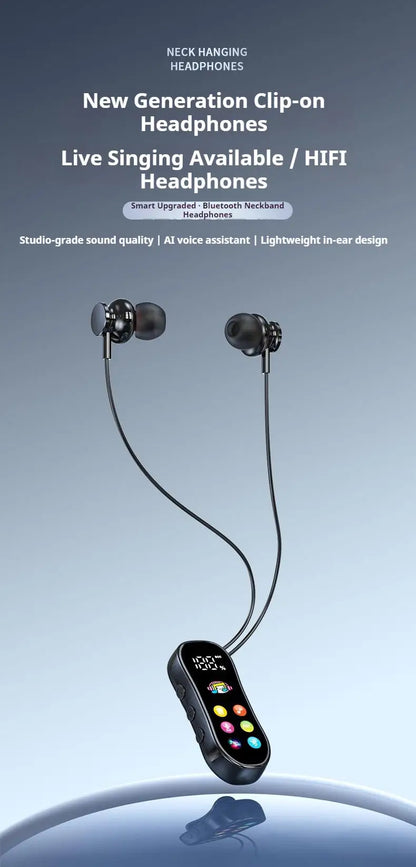 Lavalier HD Screen Bluetooth Headphones 30H Play Surround Sound Headsets Noise Reduction Wireless Earphones Handsfree In HD Mic