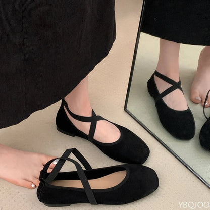 Ladies Ballet Shallow Flat Shoes Women's Retro Mary Jane Shoes Luxury Soft Sole Shoe Women Cross Strap Flats Zapatos Mujer 2025