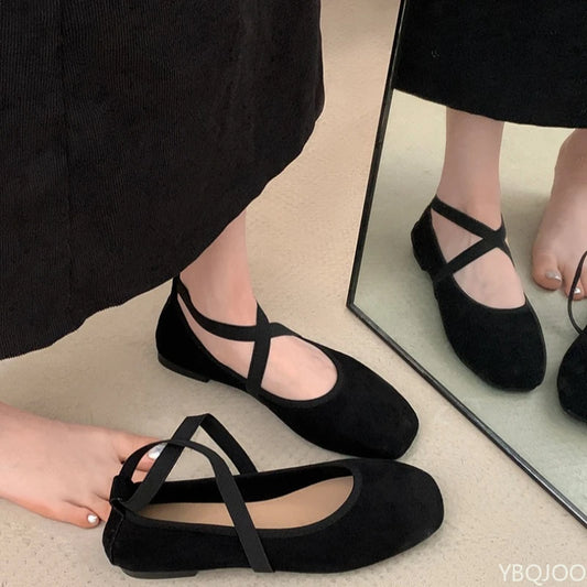 Ladies Ballet Shallow Flat Shoes Women's Retro Mary Jane Shoes Luxury Soft Sole Shoe Women Cross Strap Flats Zapatos Mujer 2025