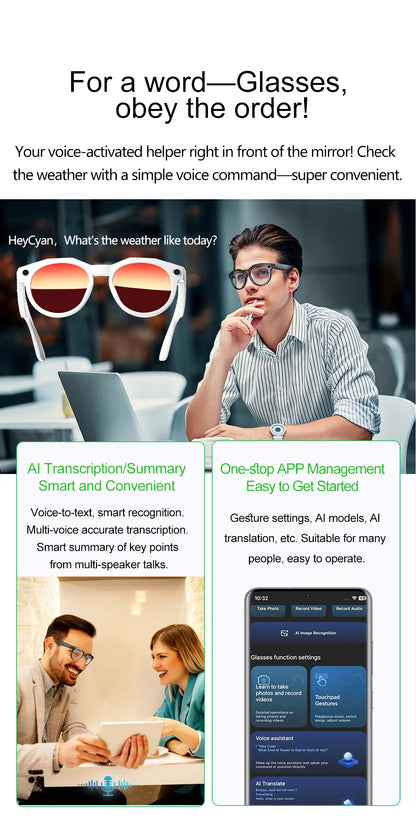 2026 New AI Smart Glasses 8MP Camera 1080P Video Shooting Real-time Translation SI BT Call Music Play Voice Recording Sunglasses