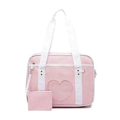 Japanese Preppy Style  Pink Uniform Shoulder School Bags for Women Girls Canvas Large Capacity Casual Luggage Handbags Totes