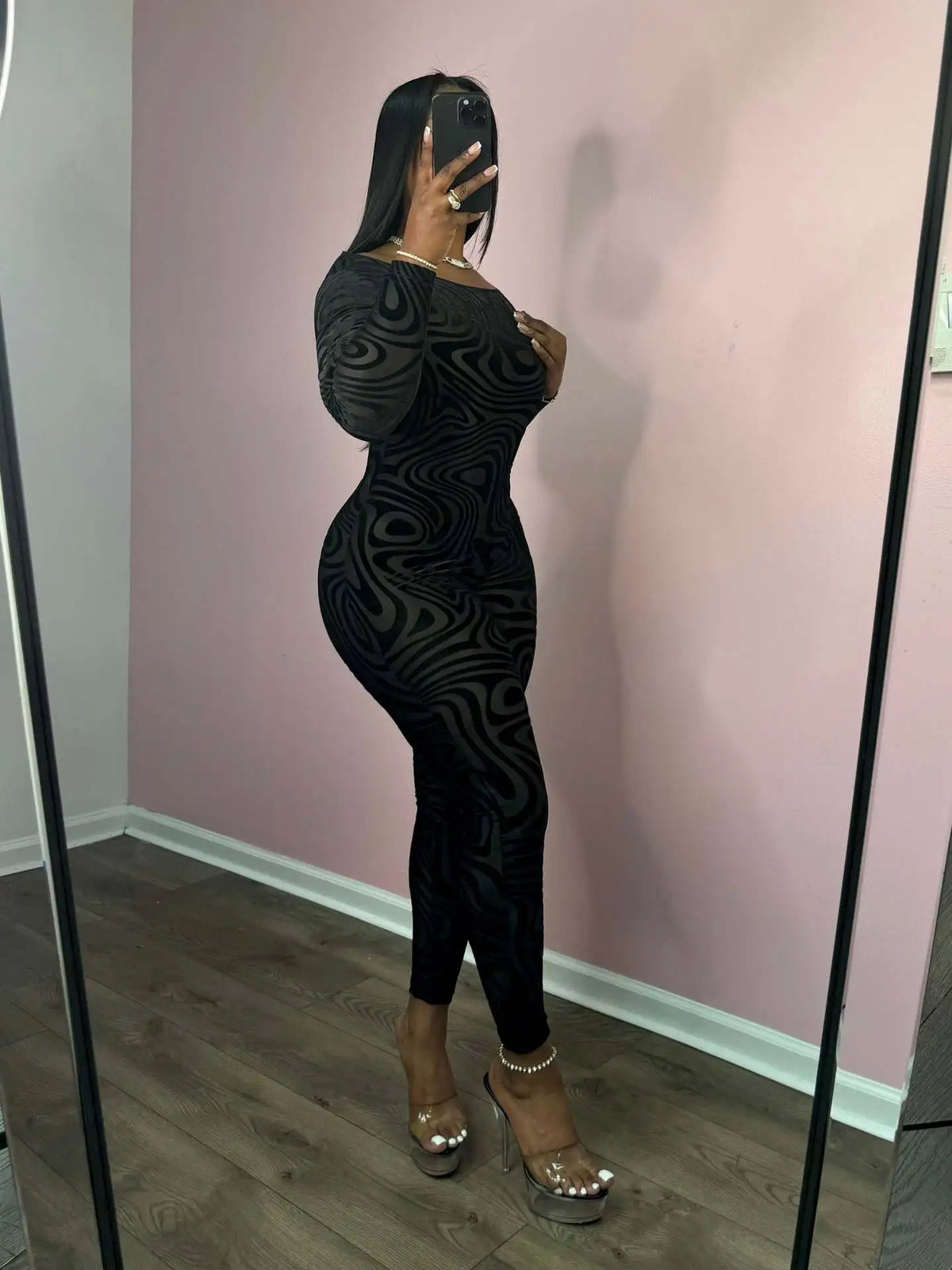 FAGADOER Spring New Sexy Jumpsuit Women Black Printing Mesh Backless Bodycon Rompers Fashion Female Streetwear Overalls 2025