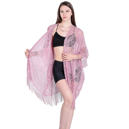 Women Sun Protection Shawl Lady Summer Hollow Out Lace Cardigan Holiday Bikini Blouse Breathable Beach Cape Sexy Long Tippet
