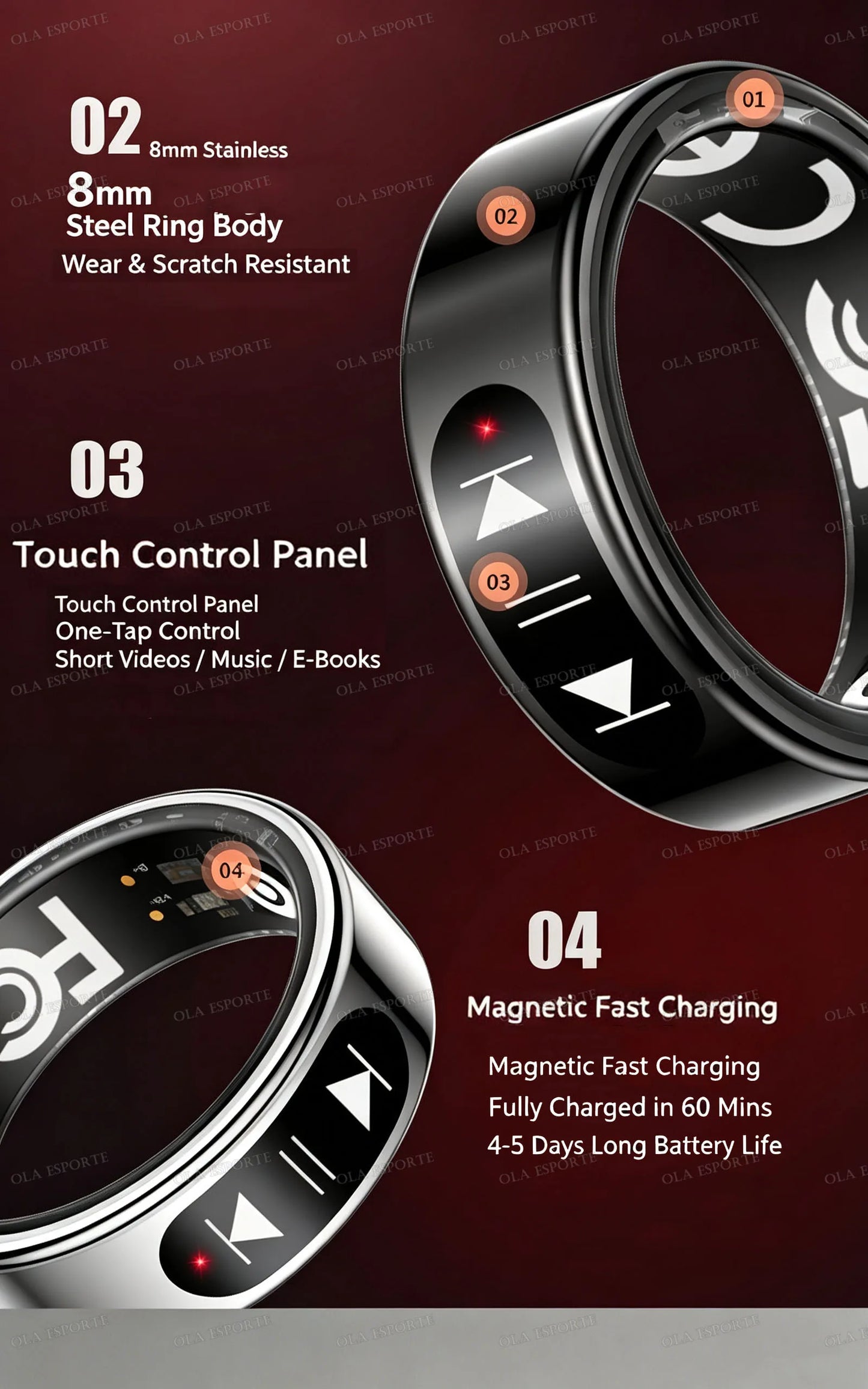 Smart Ring Video Controls,Sswipe up/down to turn pages,Music controls,Heart Rate Blood Oxygen Monitor,5ATM Waterproof Rings 2026