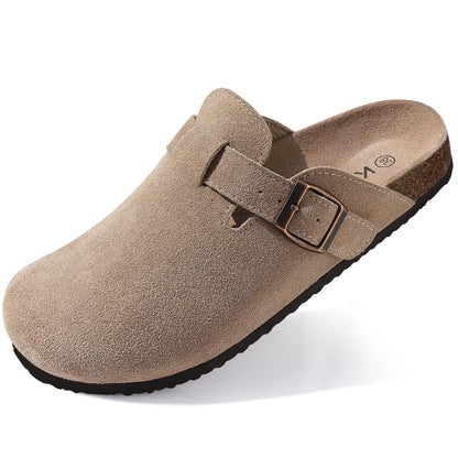 Crestar Women's Clogs Mules Cork Clogs Slippers Men Outdoor Mules Suede Clogs Shoes with Arch Support Mule Leather Clogs Sandal