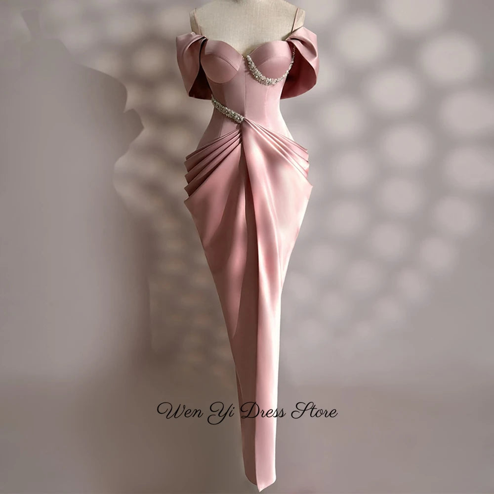 Classic Satin Evening Dress Customized Mermaid Strapless Off the Shoulder Celebrity Gowns Sparkly Crystal Homecoming Dresses